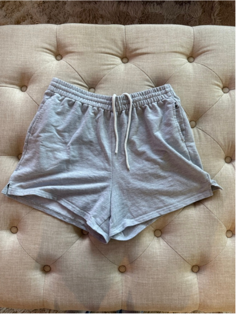 Women's Gray Athletic Shorts with White Drawstring Size L